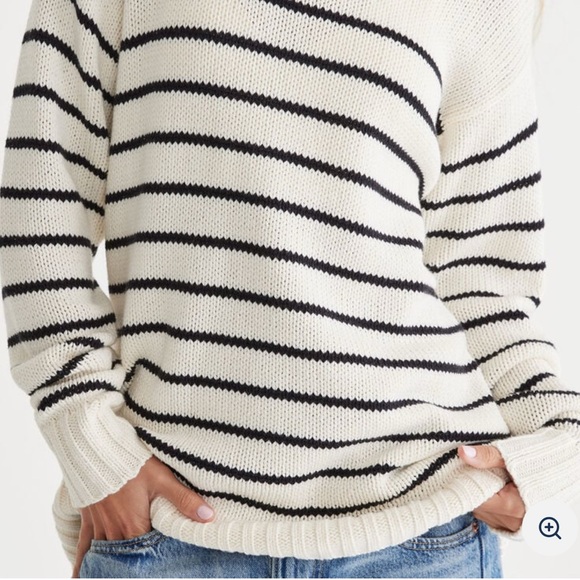 Aero Aeropostale Striped Black White Oversized Crew Pullover Sweater Women M - Picture 3 of 9